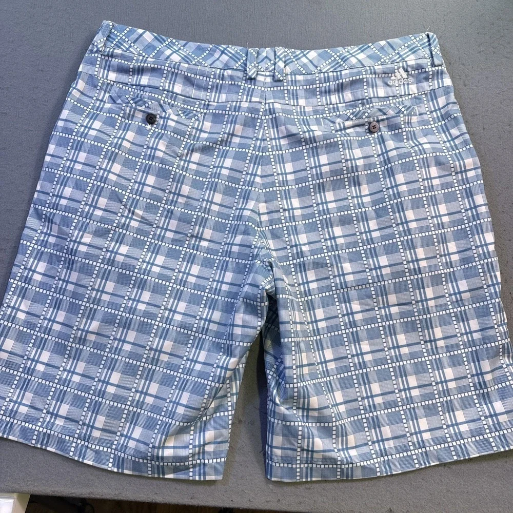 Adidas Golf Shorts Mens 38 blue white Performance Climalite Stretch window plaid